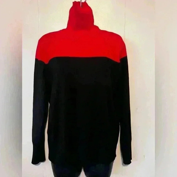 Cynthia Rowley Women's Sz M Red/Black Colorblock Apres Ski Turtleneck Sweater - Picture 3 of 5